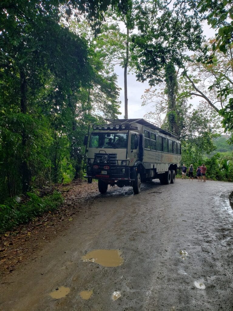 A modified all-terrain bus used on a Monster Bus tour Costa Rica