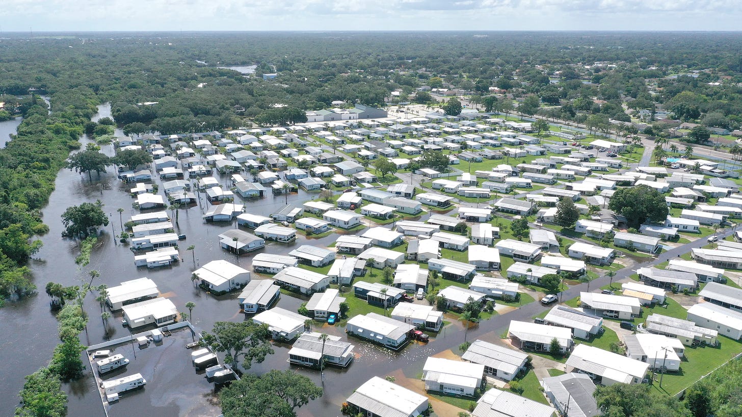 Aerial view of flooded homes in Sarasota, Florida