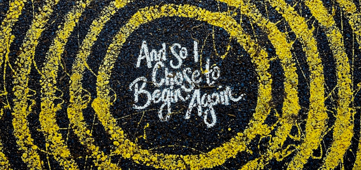 Photo of text "and so i chose to begin again" surrounded by yellow circles by Jon Tyson on Unsplash