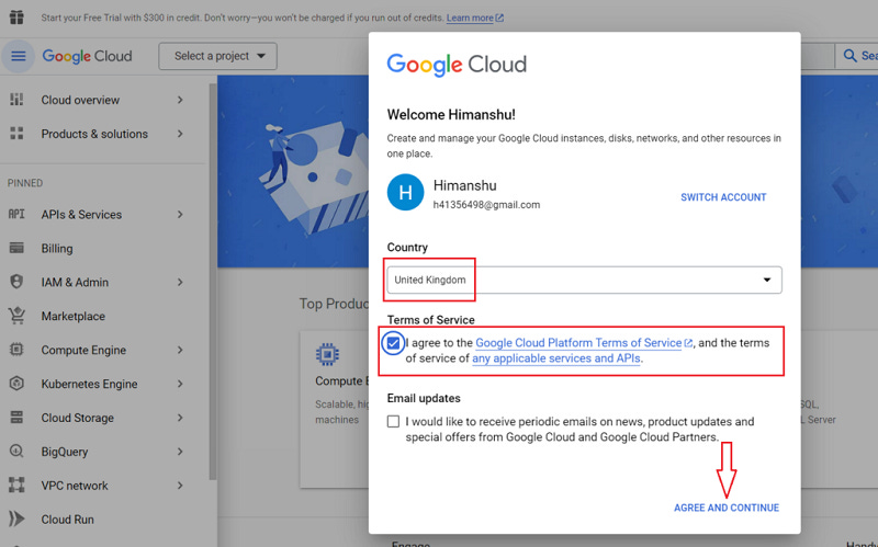 How to create a new Google Cloud Platform account