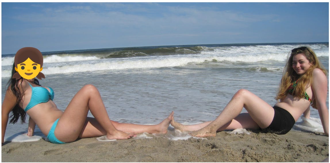 The author and her friend at the beach, 2013 The author and her friend at the beach, 2013