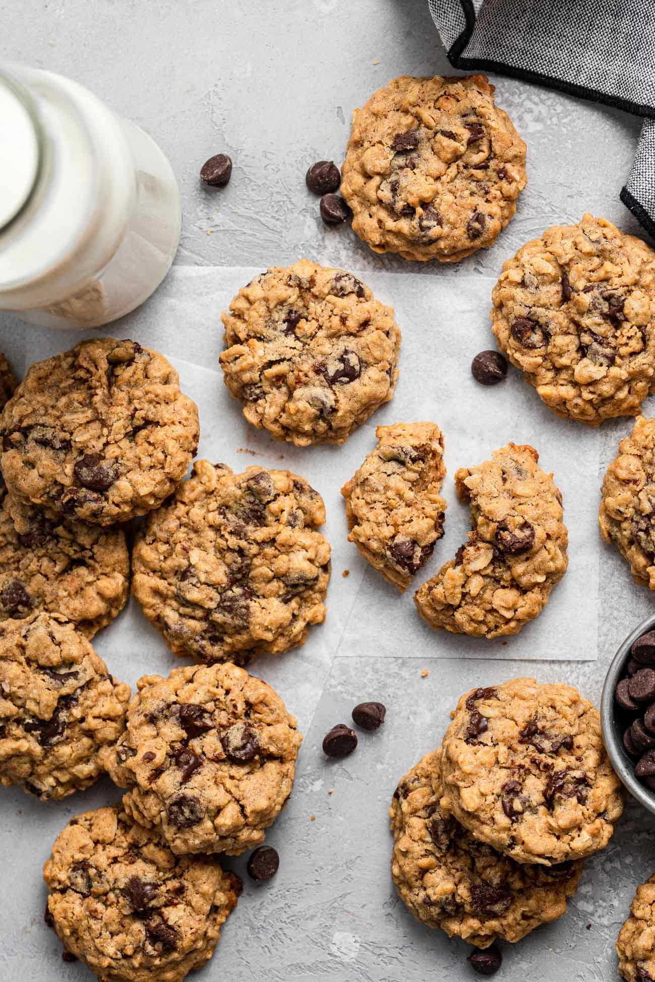 lactation cookies filled with oats on parchment paper.