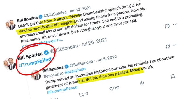 Three tweets showing Spadea attacking President Trump