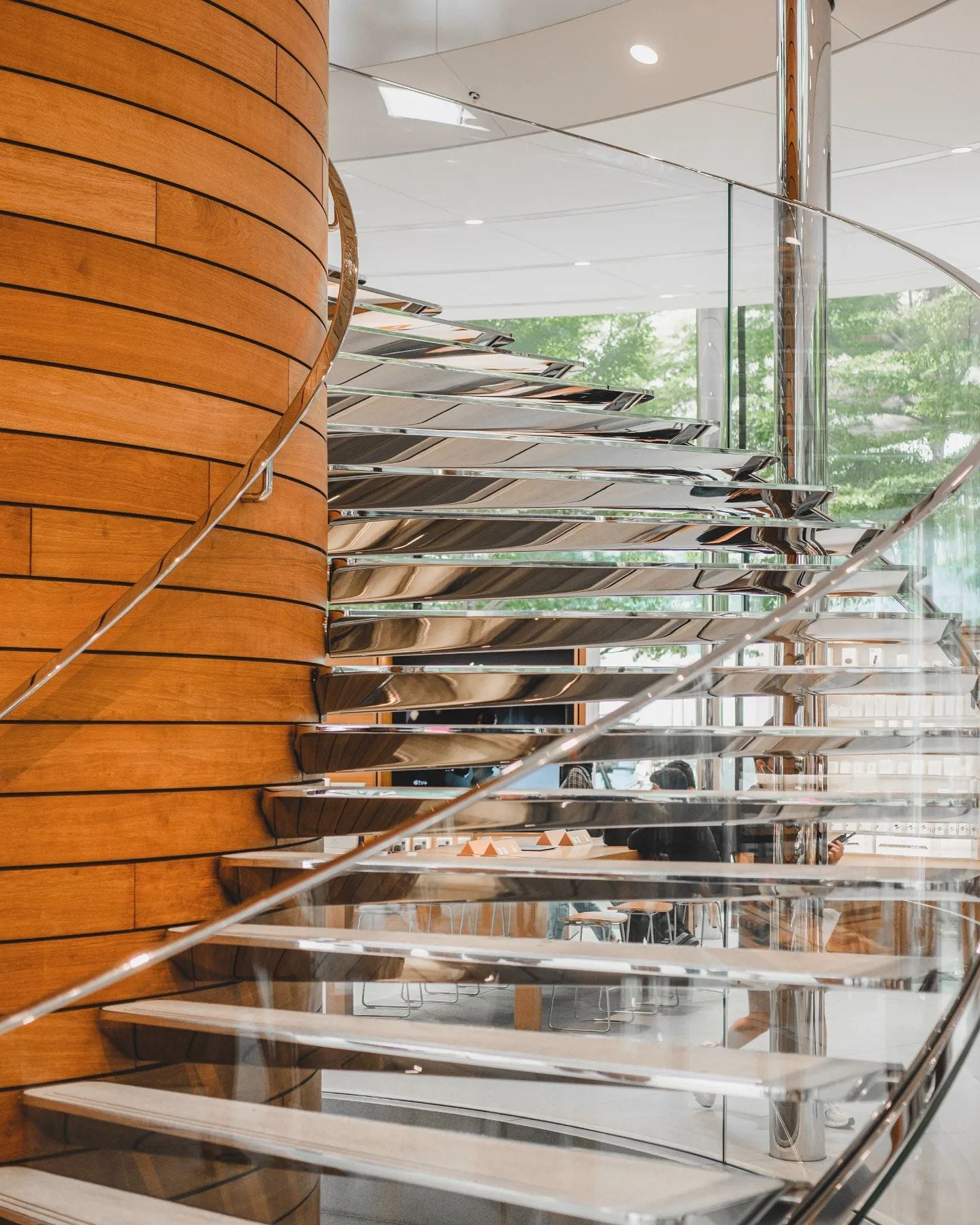 A zoomed shot of the spiral staircase at Apple Central World.