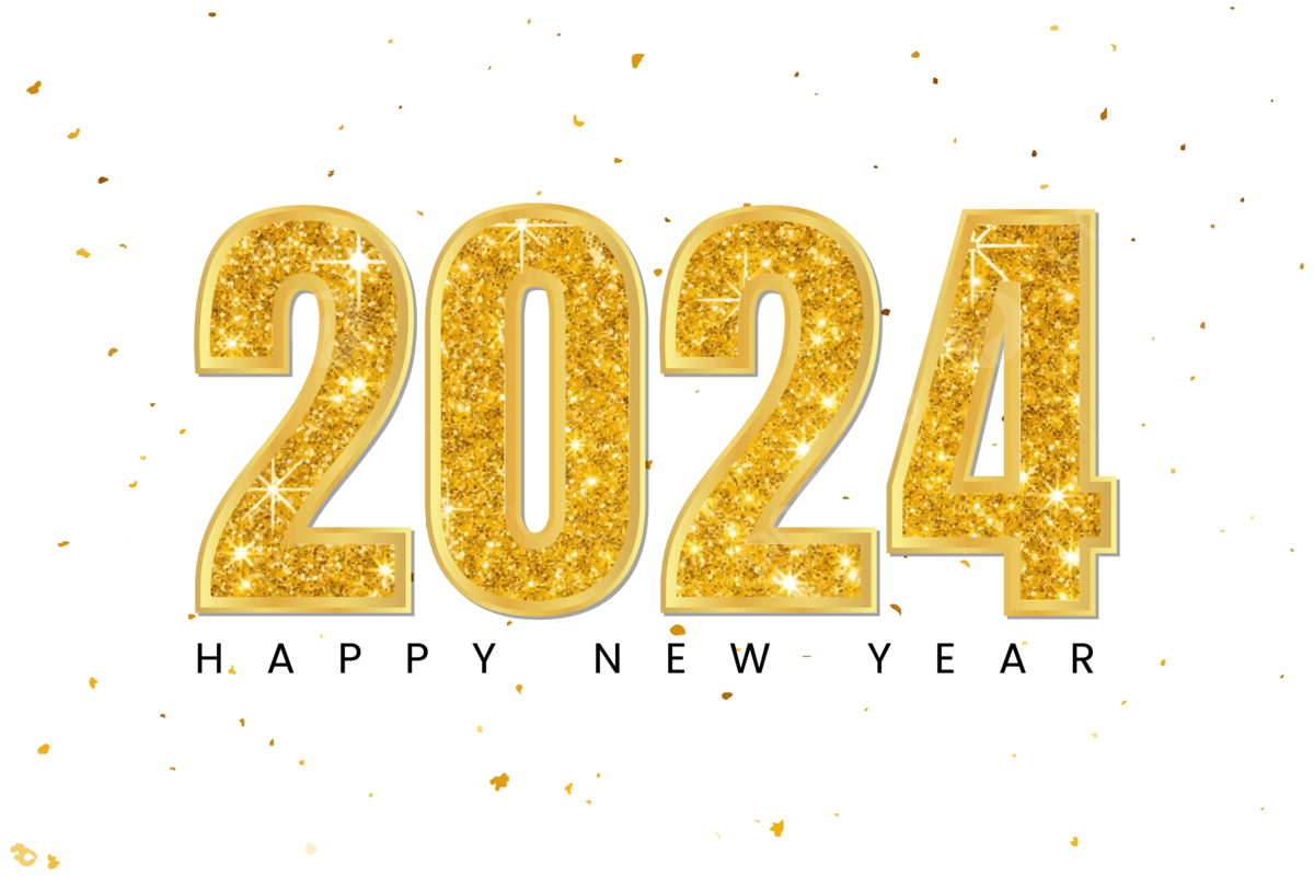 Happy New Year 2024 Golden Glitter Number Vector, Happy New Year, 2024,  Text Effect PNG and Vector with Transparent Background for Free Download