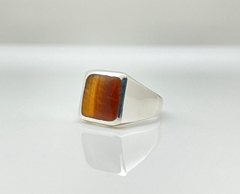 Tigers Eye Signet Ring // 925 Sterling Silver // Sizes 7 to image 5