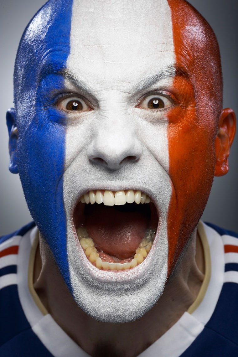 French Football soccer face paint fan photo by Monte Isom