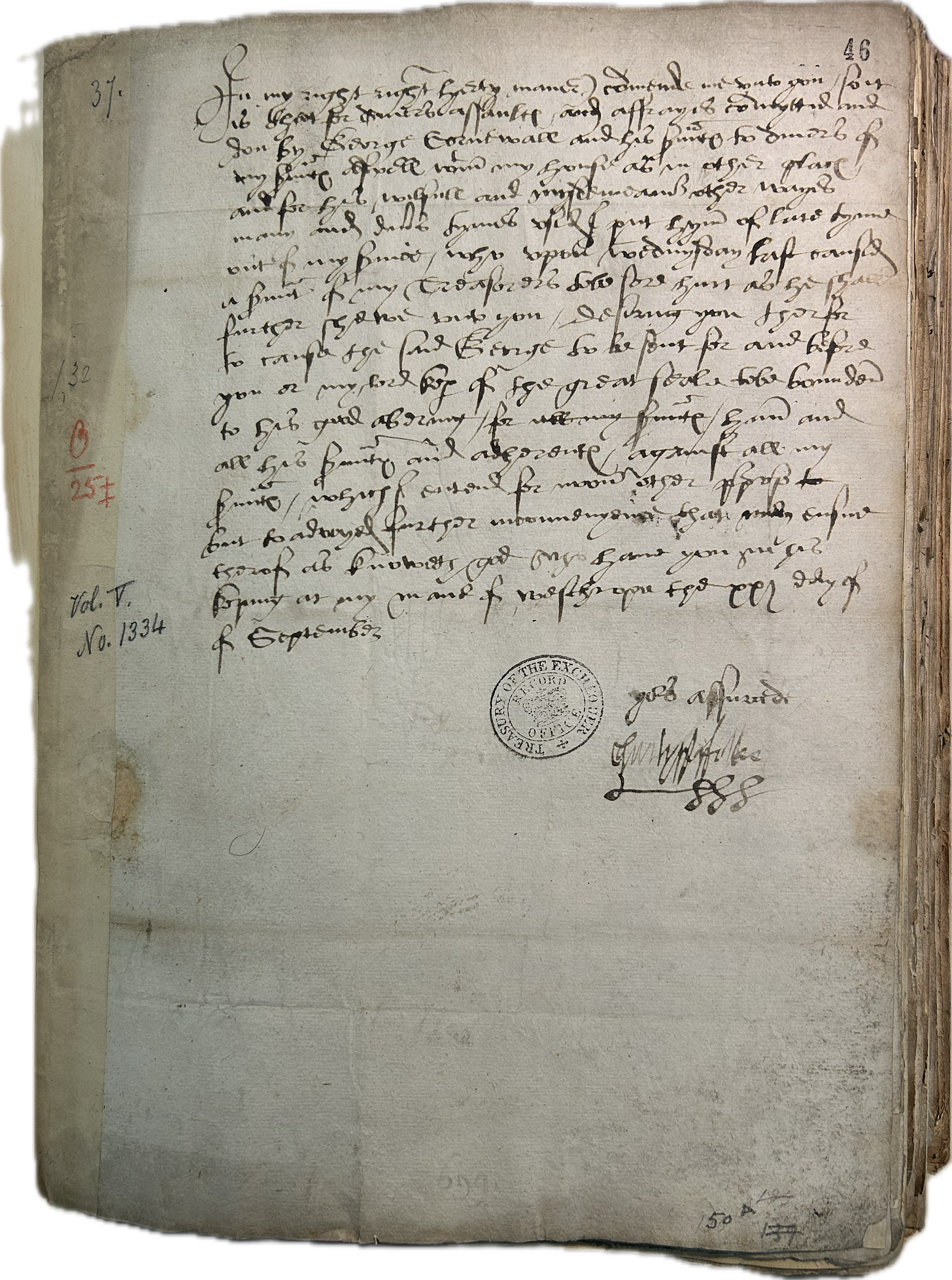 A letter - handwritten in 16th century writing - on parchment, to Thomas Cromwell from Charles Brandon, Duke of Suffolk