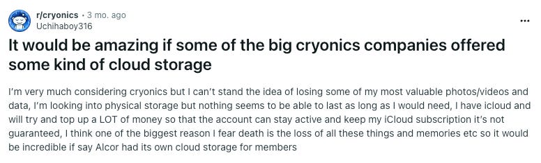Screenshot of a post from the cryonics subreddit