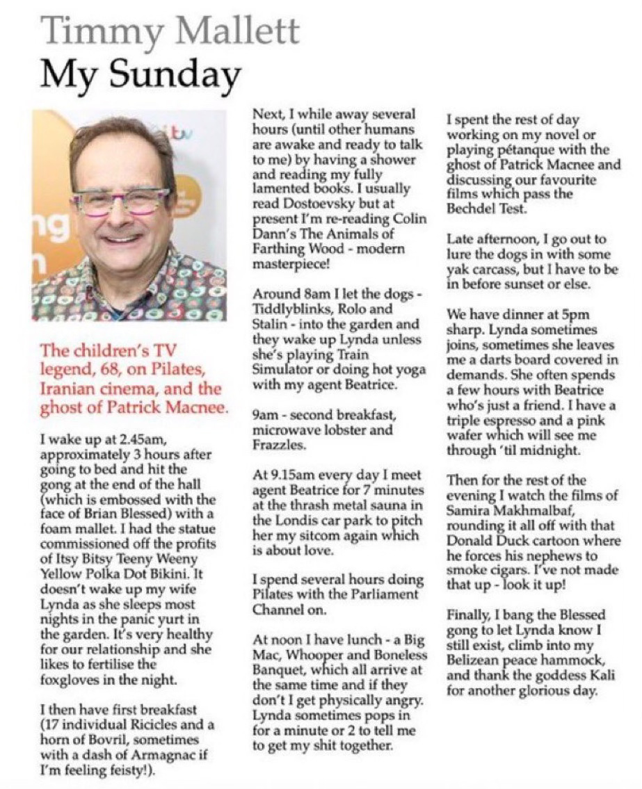 A funny article written by Timmy Mallet