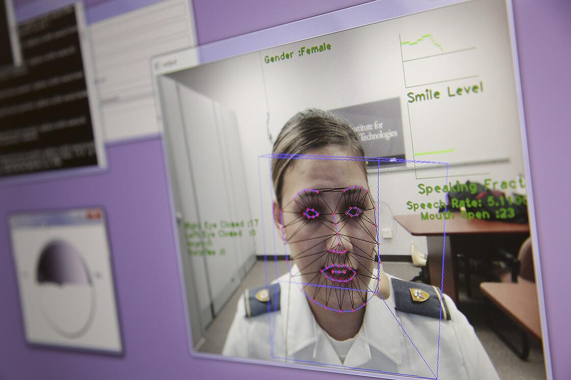 An image of facial recognition software at work