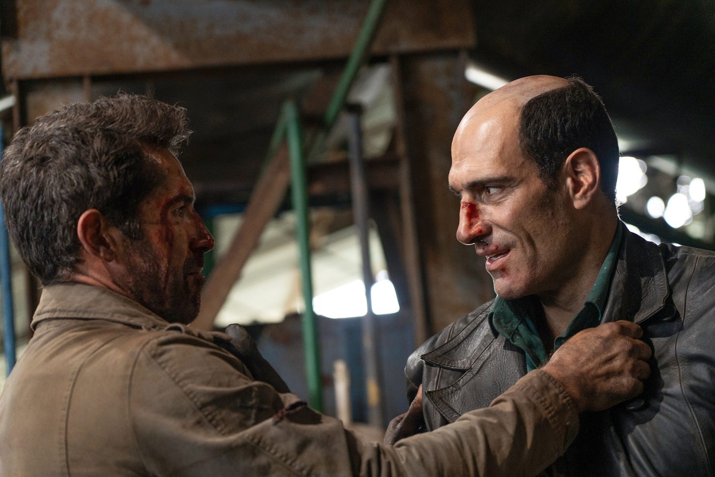 Scott Adkins and Marko Zaror, bloodied and mid-battle, in Diablo