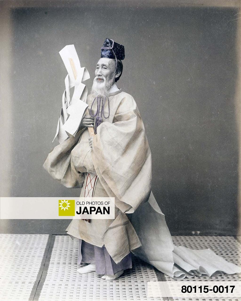 Albumen print by Adolfo Farsari of a Japanese Shinto priest, 1880s