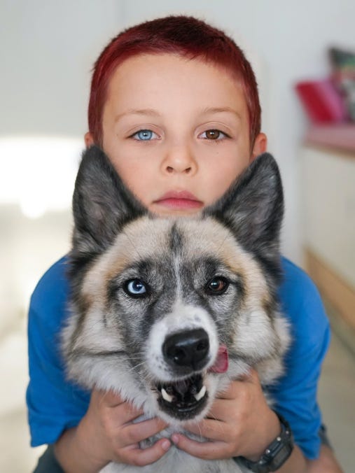 A child holding a dog

Description automatically generated