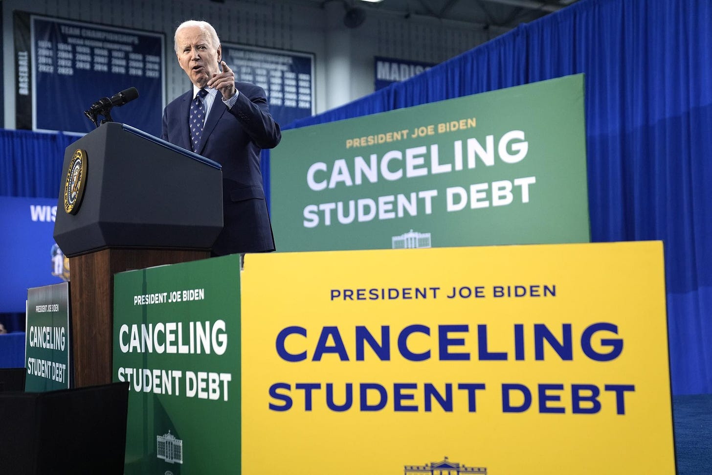 Joe Biden delivers remarks on student loan debt in Wisconsin.