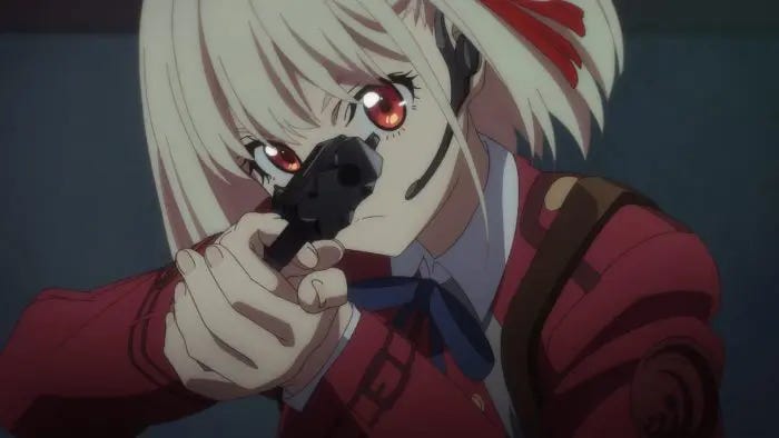 Chisato holding a gun.