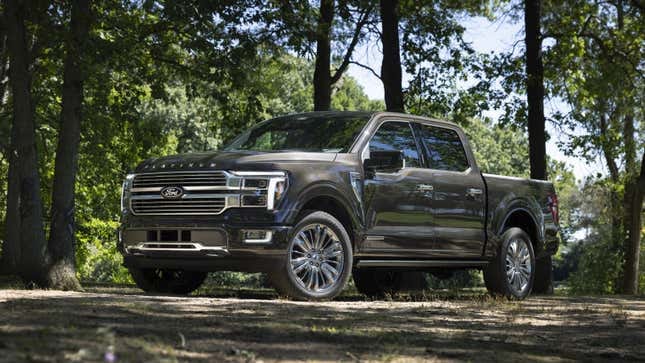 A photo of a grey Ford F-150 pickup truck. 