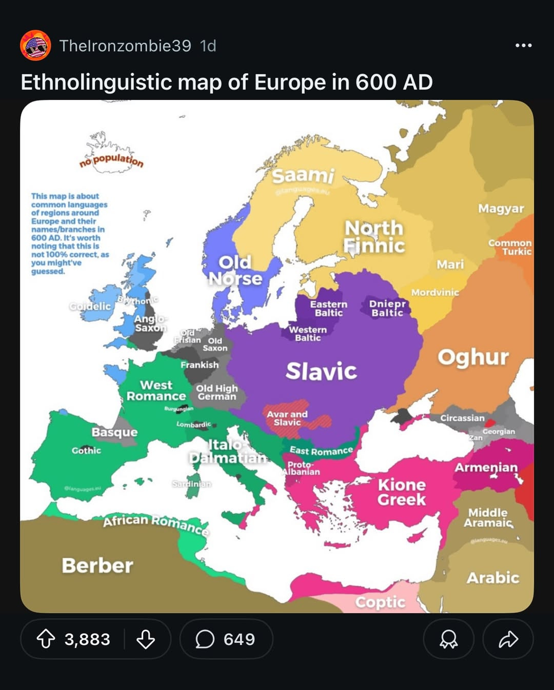 MAPPED: Common Languages of Regions Around Europe in 600 AD MAPPED: Common Languages of Regions Around Europe in 600 AD