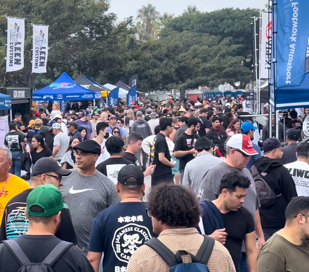 A sizeable crowd at the 2023 Japanese Classic Car Show (JCCS) in Long Beach, California.