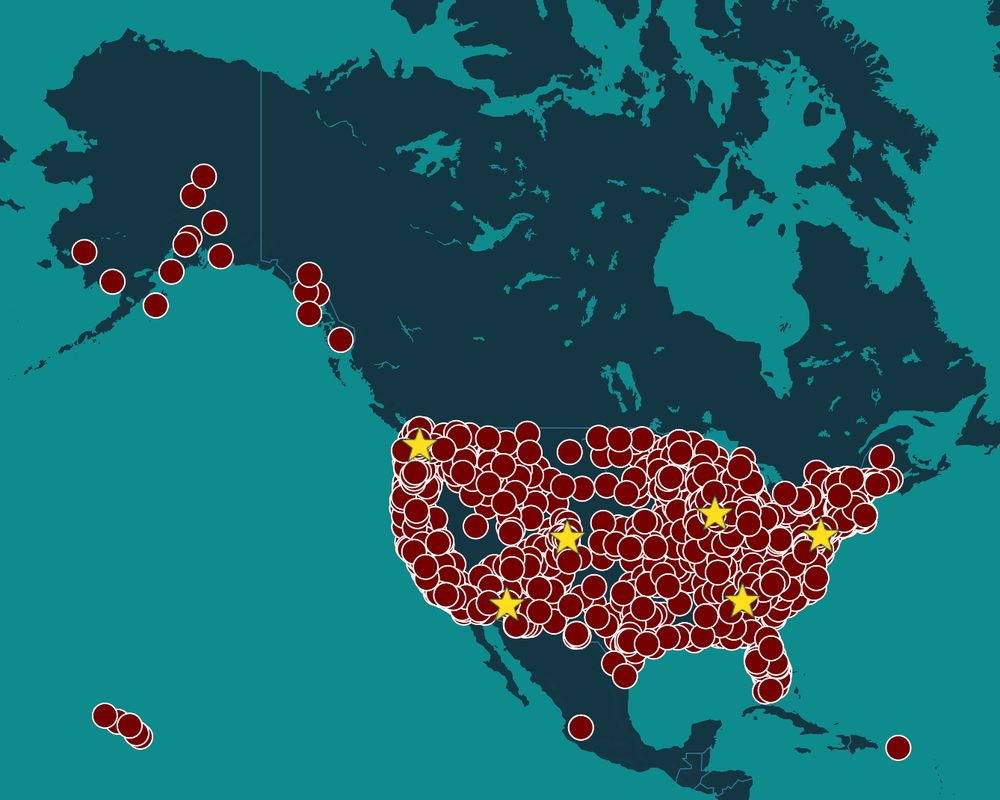 Map showing handsoff2025.com protest locations for 4/5/2025