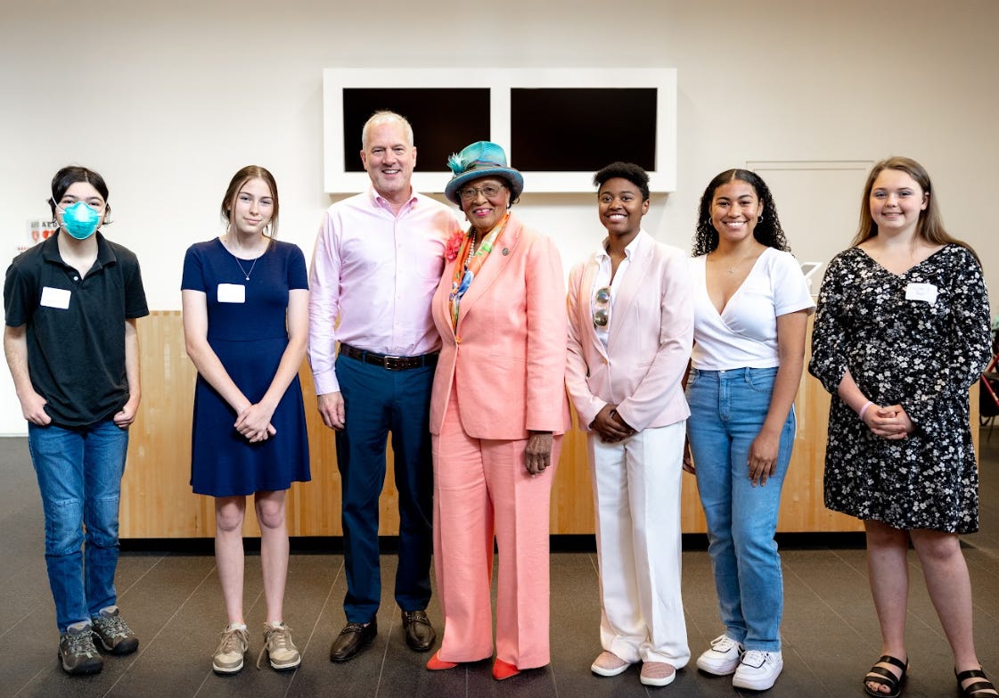 Congresswoman Adams and museum Executive Director Todd Smith with Art Competition Participants at the Bechtler Museum of Modern Art, May 21, 2023 (Photo by Ghost Crab Productions LLC)