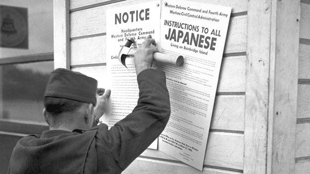 US soldier posting a Civilian Exclusion Order for Japanese-Americans. Photo courtesy of the Museum of History and Industry US soldier posting a Civilian Exclusion Order for Japanese-Americans. Photo courtesy of the Museum of History and Industry