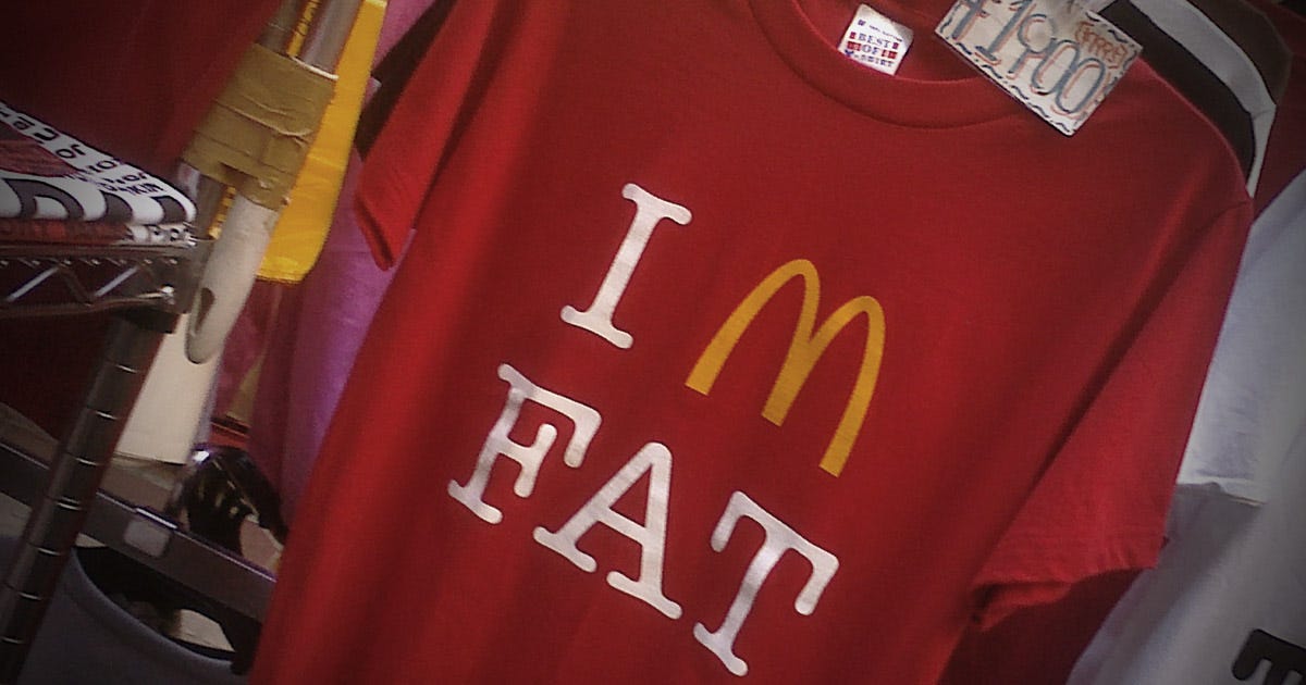 T-shirt that says I M FAT using a McDonald's logo for the M