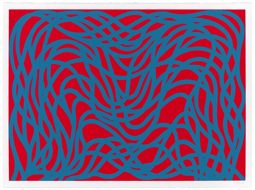 Sol LeWitt, “Loopy Doopy, Blue/Red,” 2000, Oil-based woodcut, 20⅝ × 28⅝ in., Catalogue Raisonné: 2000.04, NBMAA Collection, 2007.136.234SL
