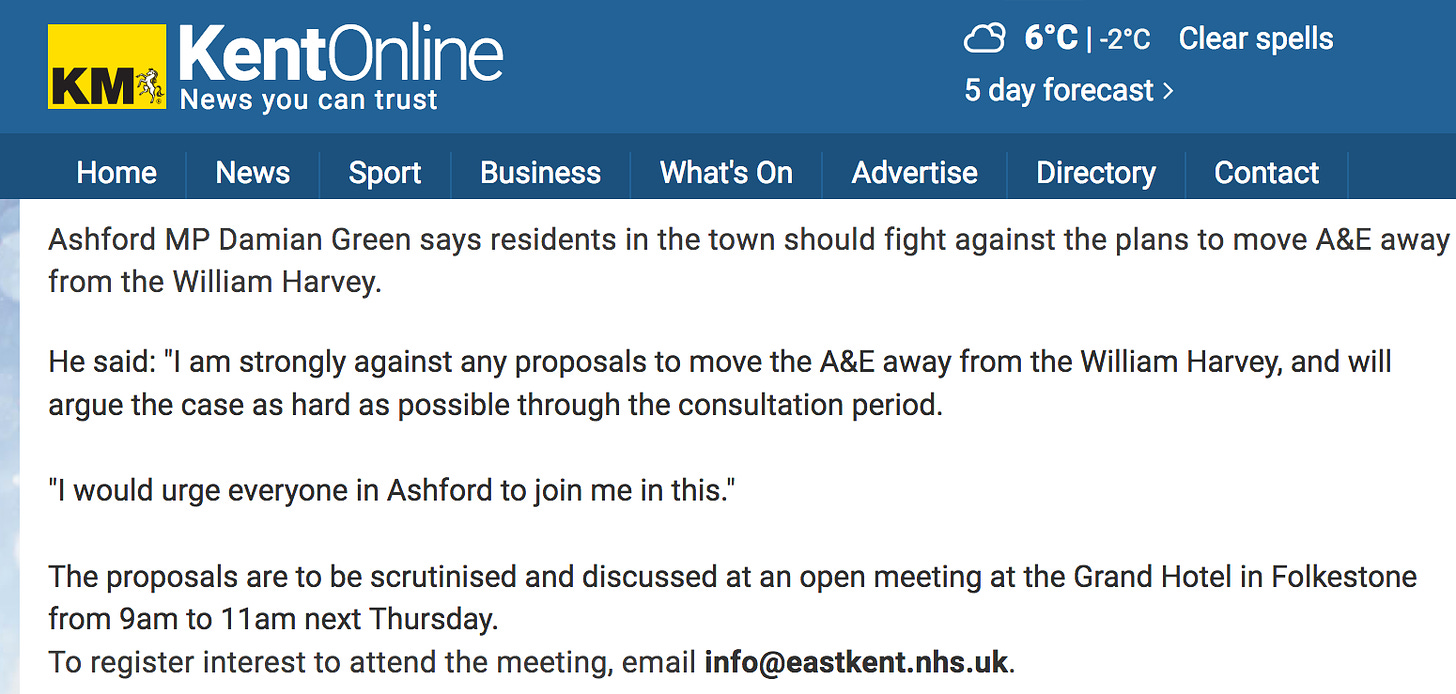 Damian Green Local A&E Closing Down