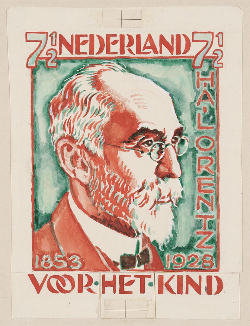 Jan Sluijters, Volledig ontwerp voor de Kinderpostzegels Nederland 1928, H.A. Lorentz, September 1928 [Postzegelontwerpen, postzegels en affiches, Nationaal Archief, Den Haag]