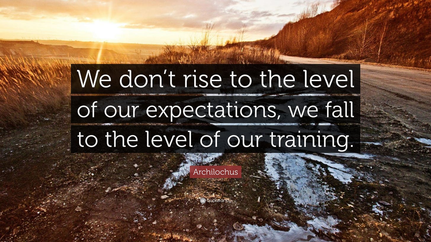 Archilochus Quote: “We don't rise to the level of our expectations, we fall  to the
