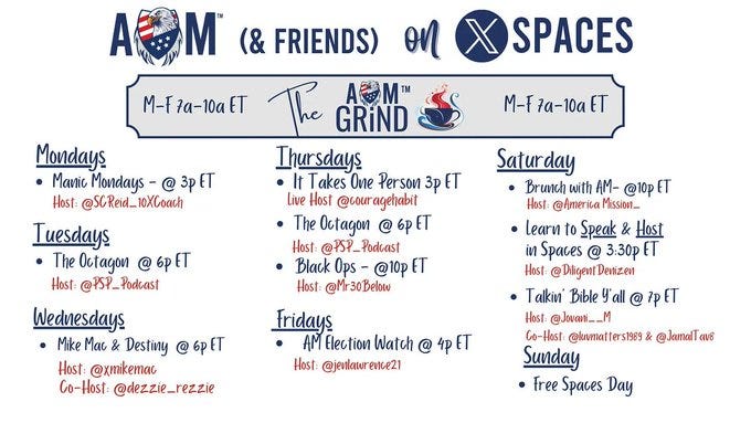 America Mission™ & Friends X Space Schedule