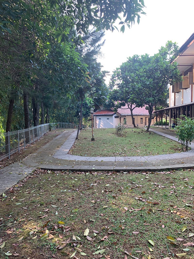 The walking path at Dhamma Java Vipassana Center in Bogor, Indonesia