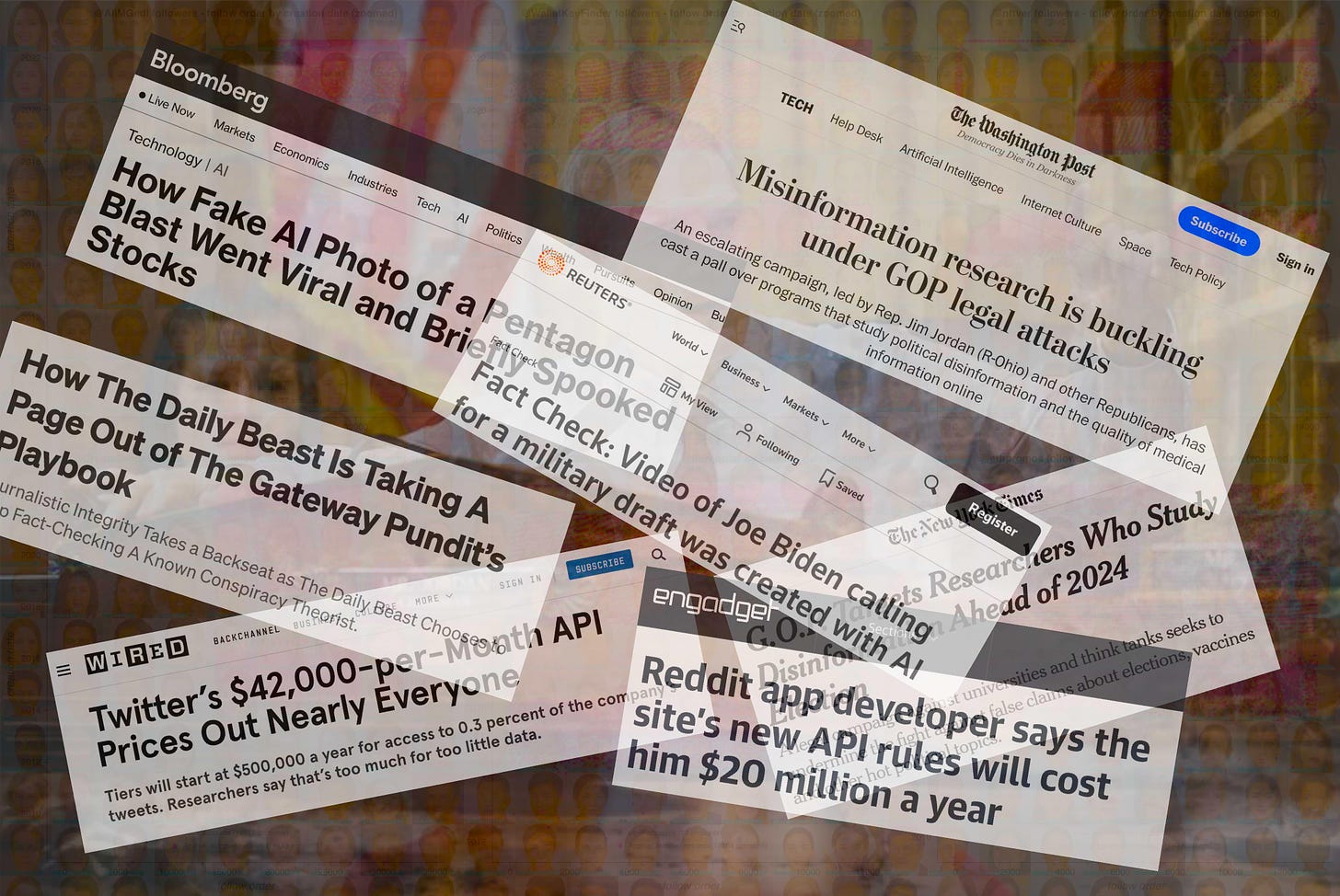 collage of headlines related to social media research