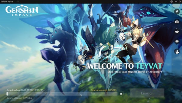 A screenshot of Genshin Impact’s downloading screen.