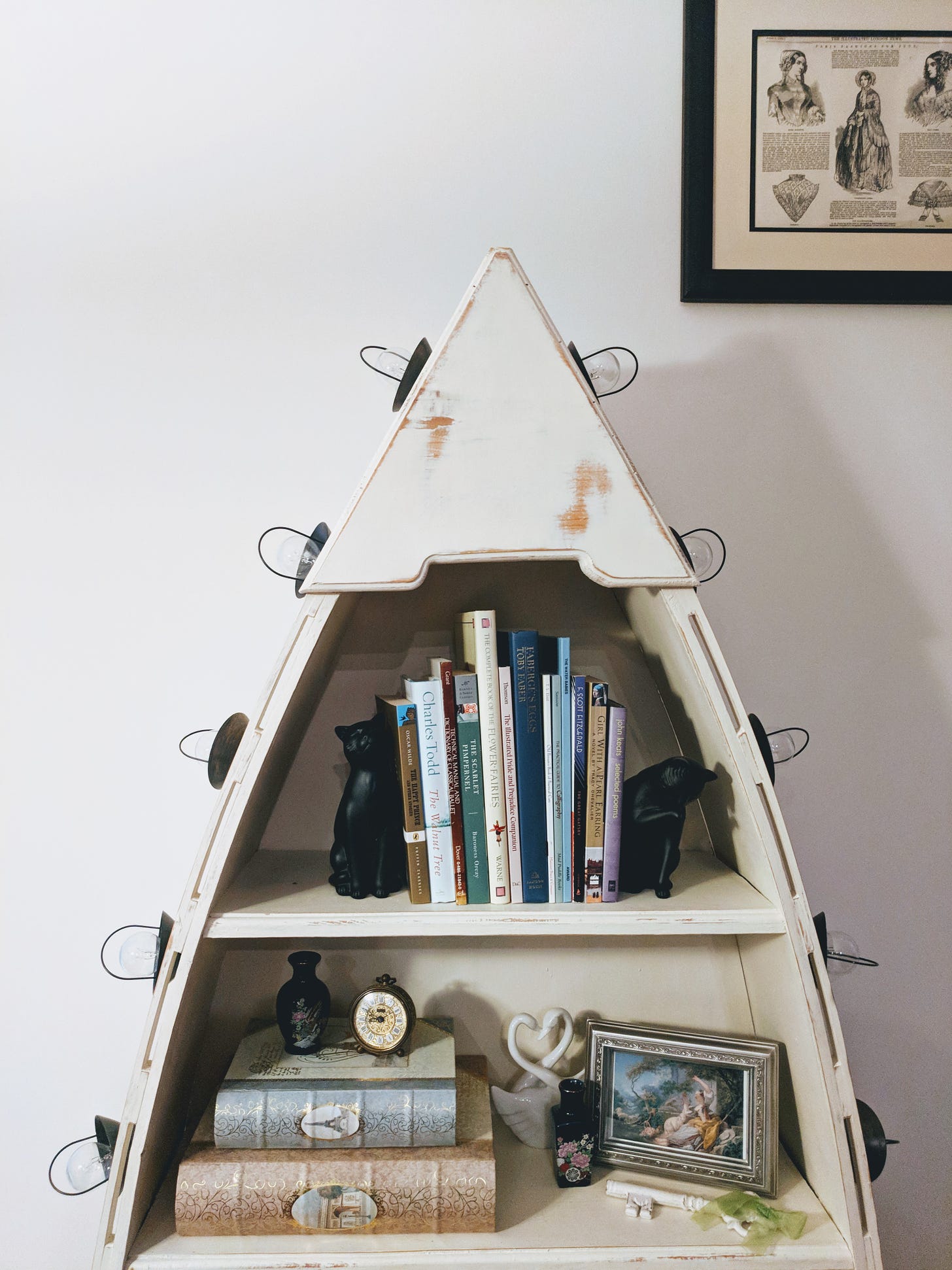 chalk-painted bookshelf