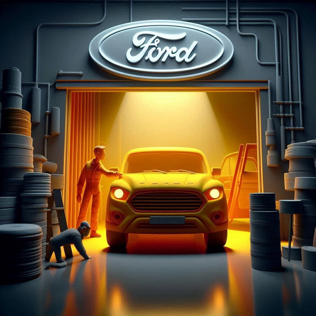 Ford Motor Company - Claymation - Using bright colours - minimalist image - Smooth Image - with 3d Effects with light projecting from the top in a dark room