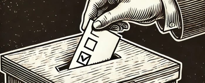 This image has an empty alt attribute; its file name is DALL%C2%B7E-2024-10-30-20.56.01-A-vintage-woodcut-style-illustration-of-a-voting-box-with-a-hand-placing-a-ballot-inside.-The-box-has-a-traditional-sturdy-design-with-visible-detail-700x283.png