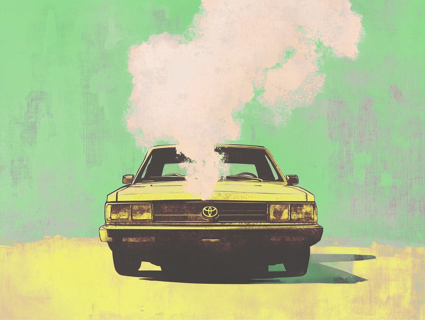 A stylized image of a smoking Toyota Camry