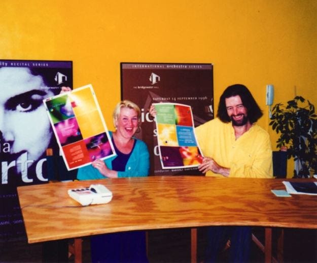 Summer 1997, approving the proof for our brochure.