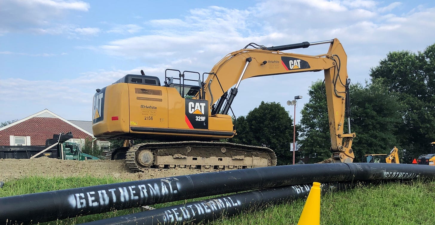 Geothermal construction begins - installation of main piping at Farley Lot (July 2023)