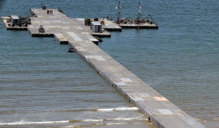A Trident Pier supports Combined Joint Logistics Over-the-Shore in Anmyeon Beach, Korea, July 3, 2015.