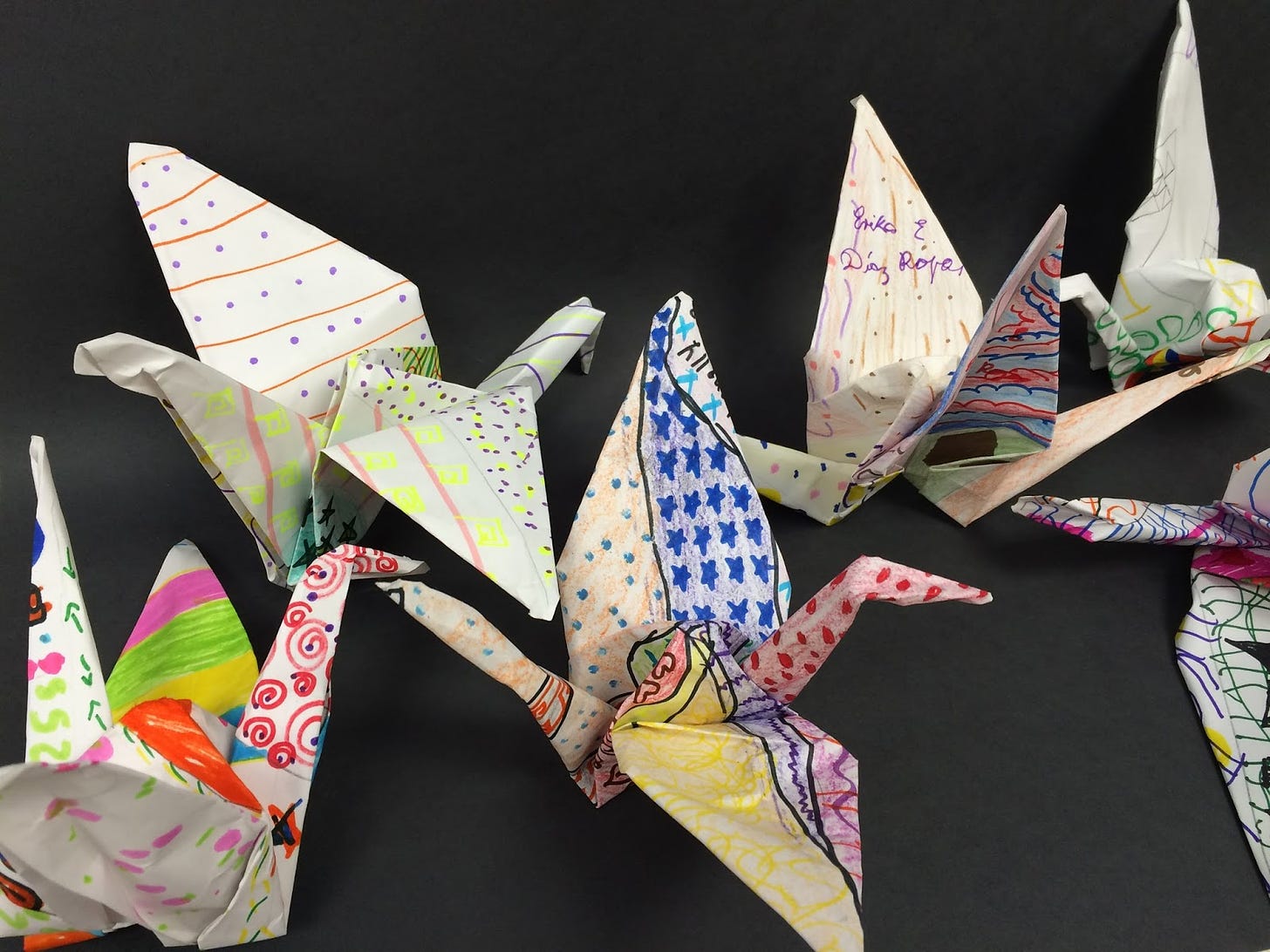 The Helpful Art Teacher: Origami Paper Crane on Decorated Paper