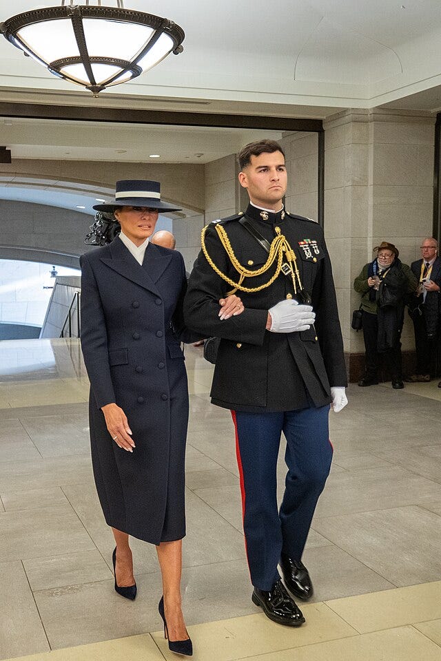 First Lady Melania Trump, escorted at 2025 Presidential Inauguration