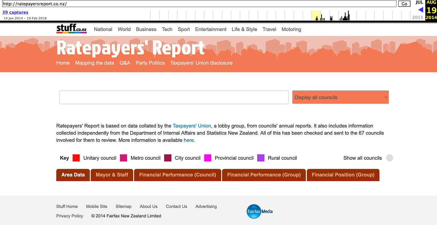 The old Ratepayers' Report site, hosted by Stuff, as it appearecd in 2014.