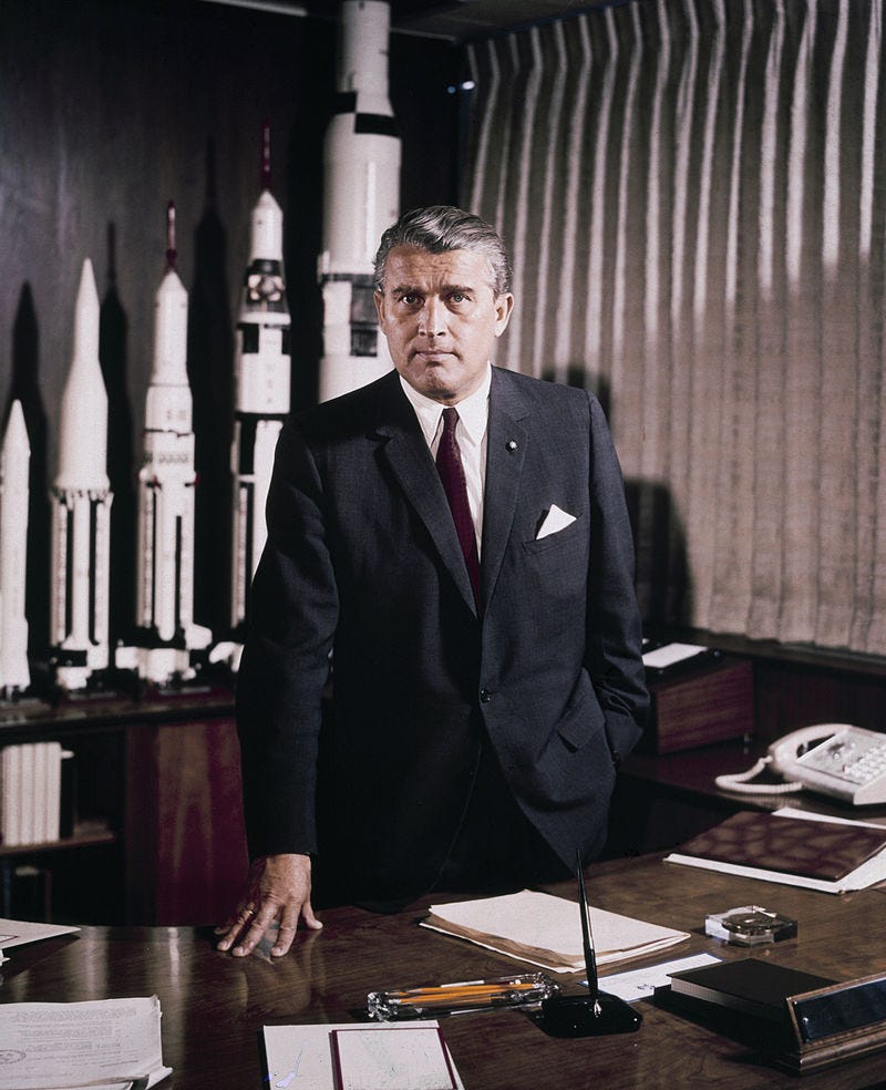 German-American rocket pioneer Wernher von Braun, creator of the V2 and Saturn V moon rocket