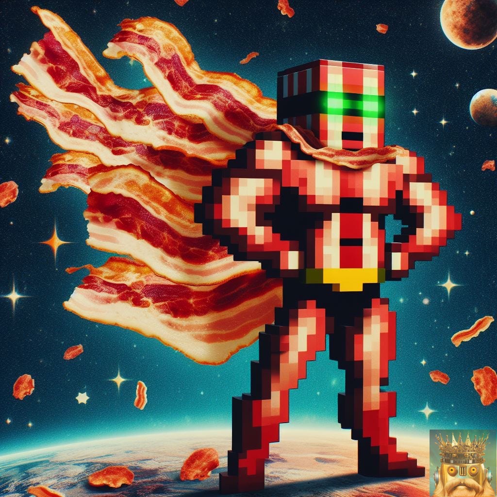 CAPTAIN BACON! PIXELATED DEFENDER OF THE BACONIVERSE!