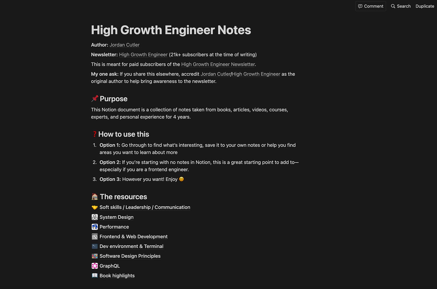 Screenshot of the home page of the Notion notes