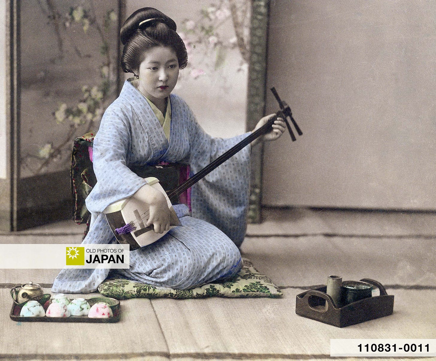 Geisha practicing the Shamisen, 1890s