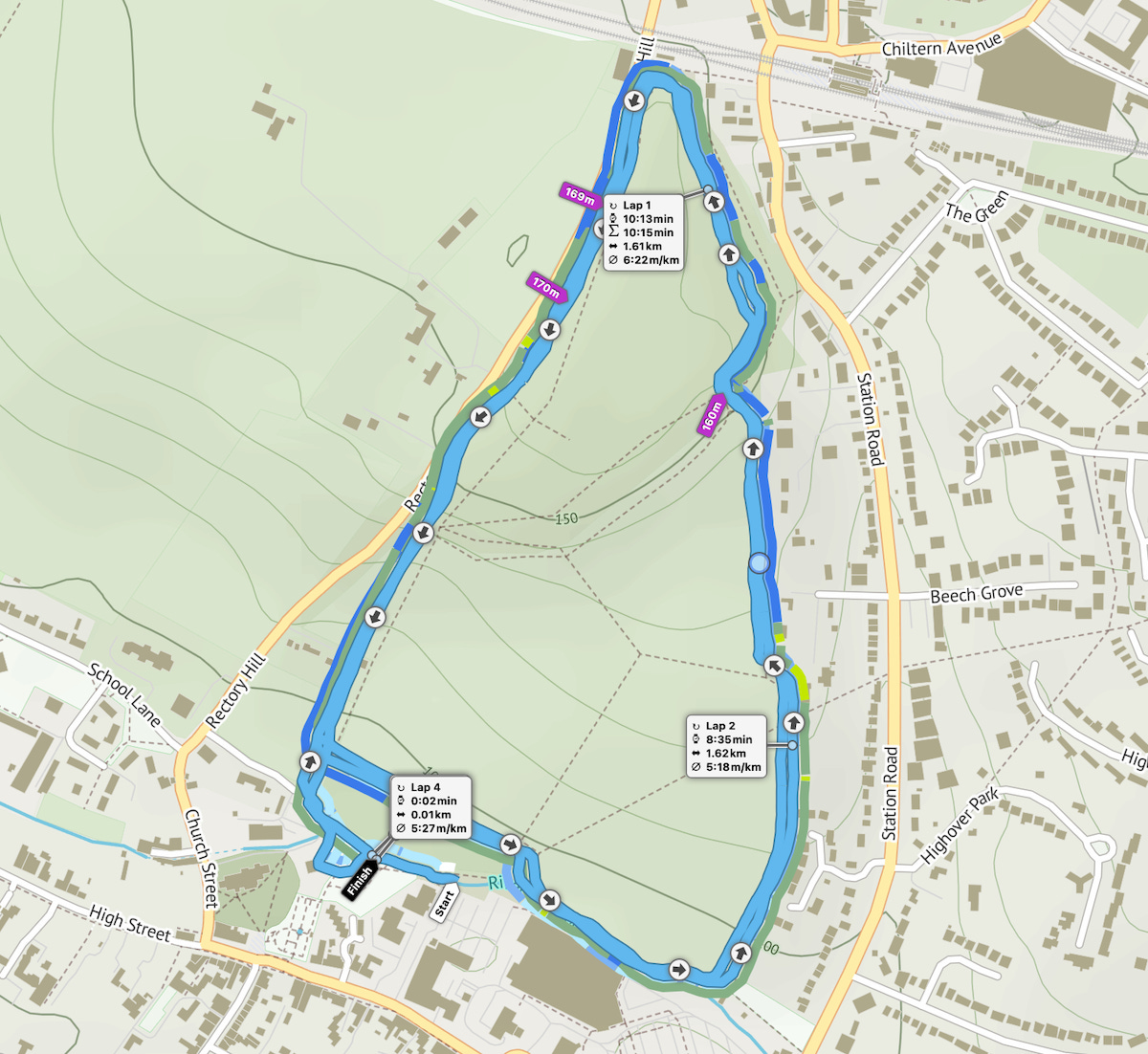 Church Mead parkrun route map, two laps